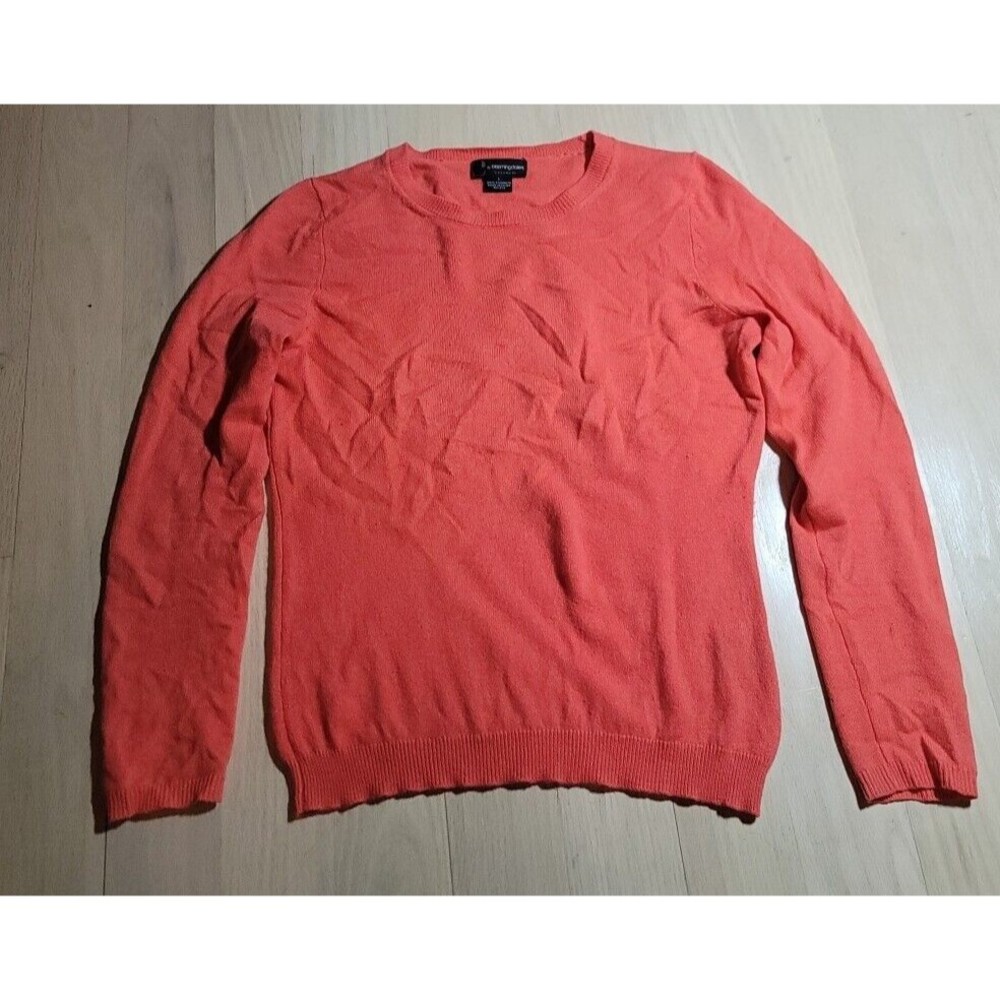 C By Bloomingdale's Long Sleeve Orange Crewneck 100% CASHMERE Pullover Sweater L